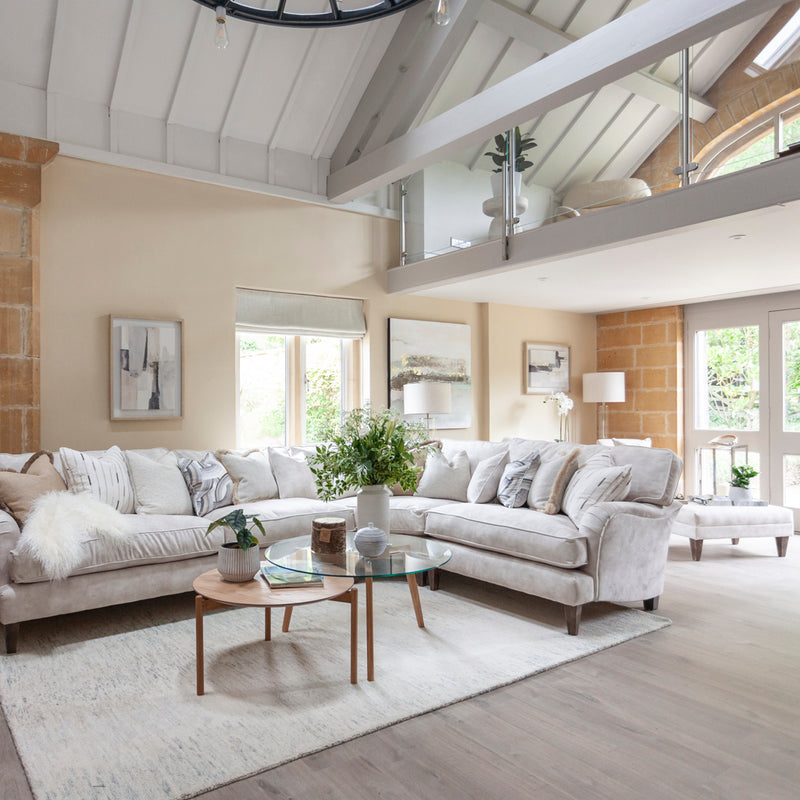Living room design in a converted barn in the Cotswolds