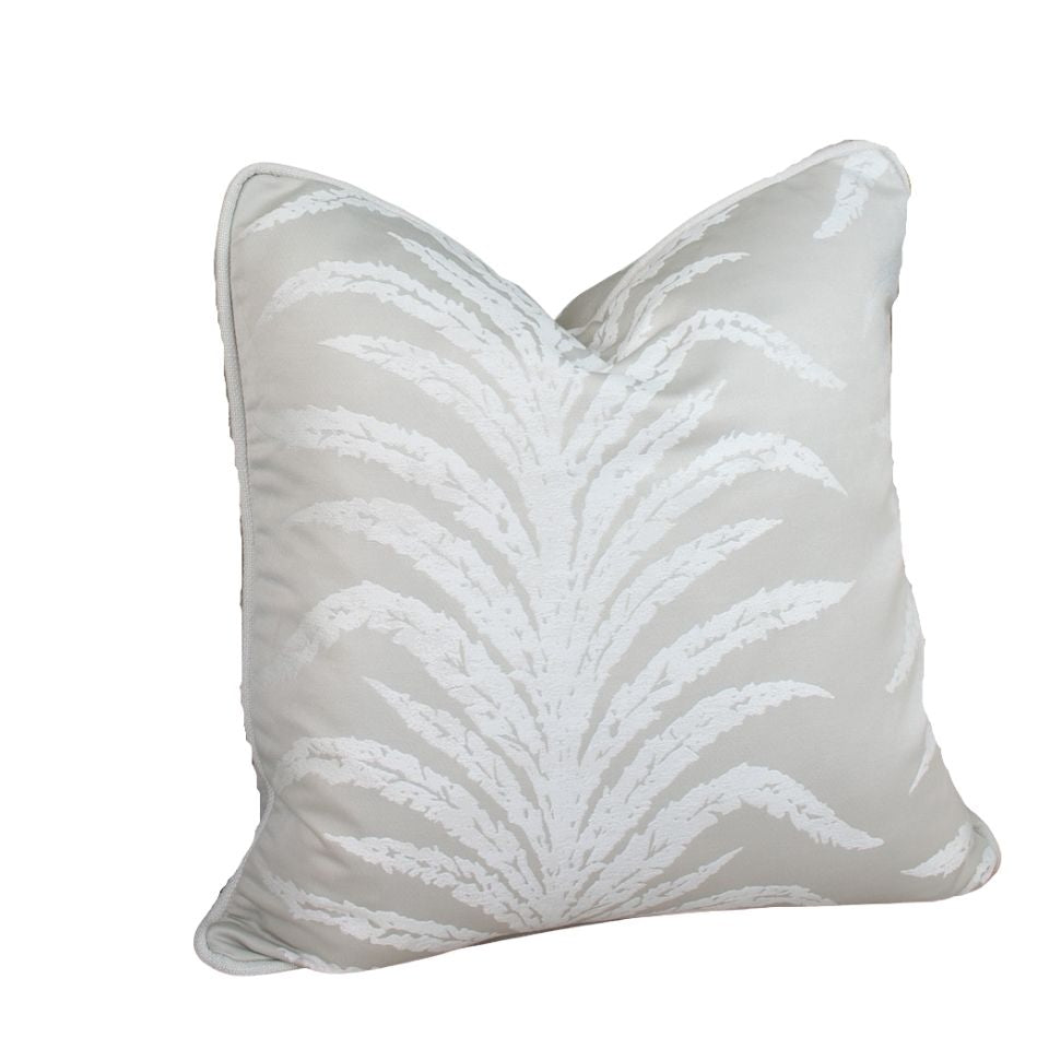 Sanderson Tree Fern Weave Orchid White Cushion with White Piping