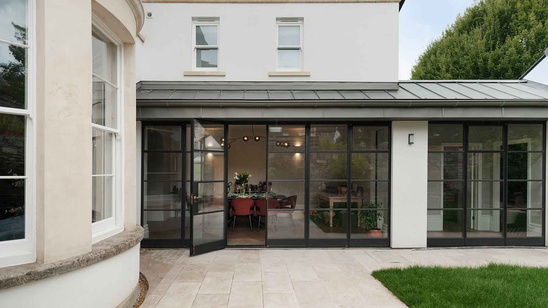 Exterior shot of large single storey extension, part of a Victorian house renovation & extension by Ivywell Interiors