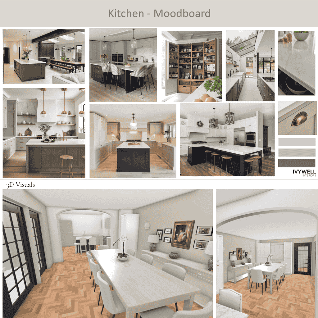 interior design moodboard example with inspiration images and 3d visuals
